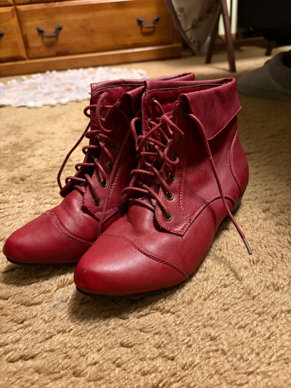 Women's Red Lace-Up Ankle Boots